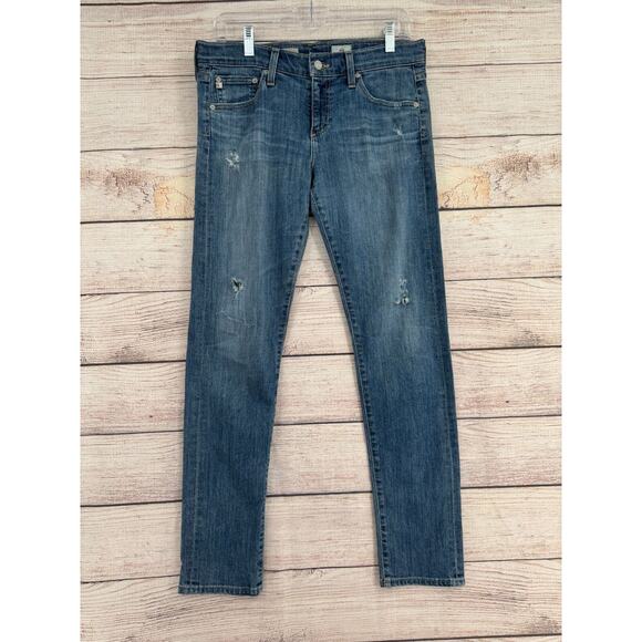 AG Adriano Goldschmied the Nolan Relaxed Slim jeans Women's 28 Blue Distressed - Picture 1 of 14